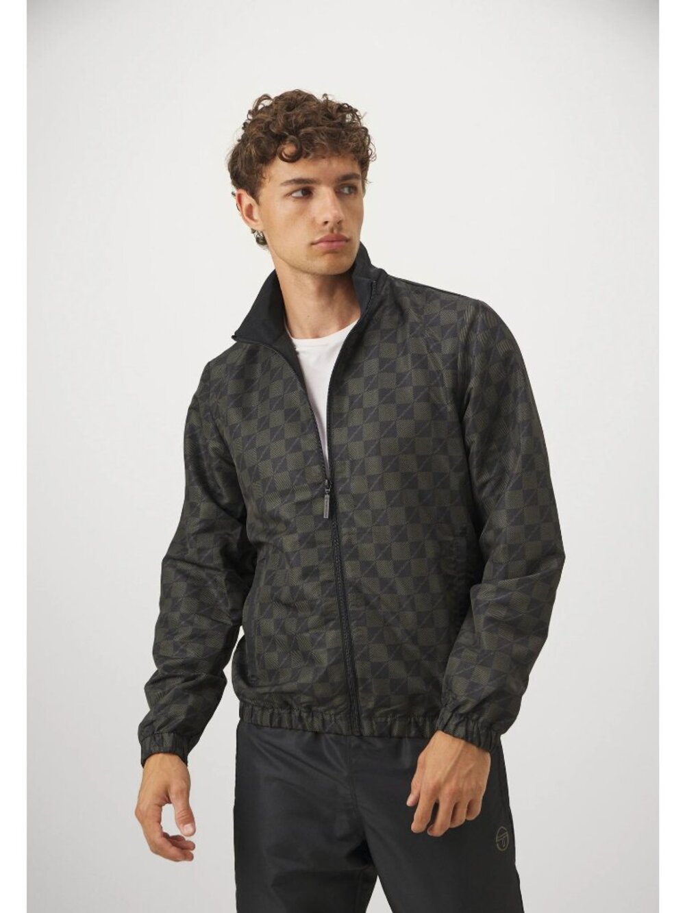 Ashworth Windbreaker Jacket Mens Size Medium Gray Checkered Hidden Zipper